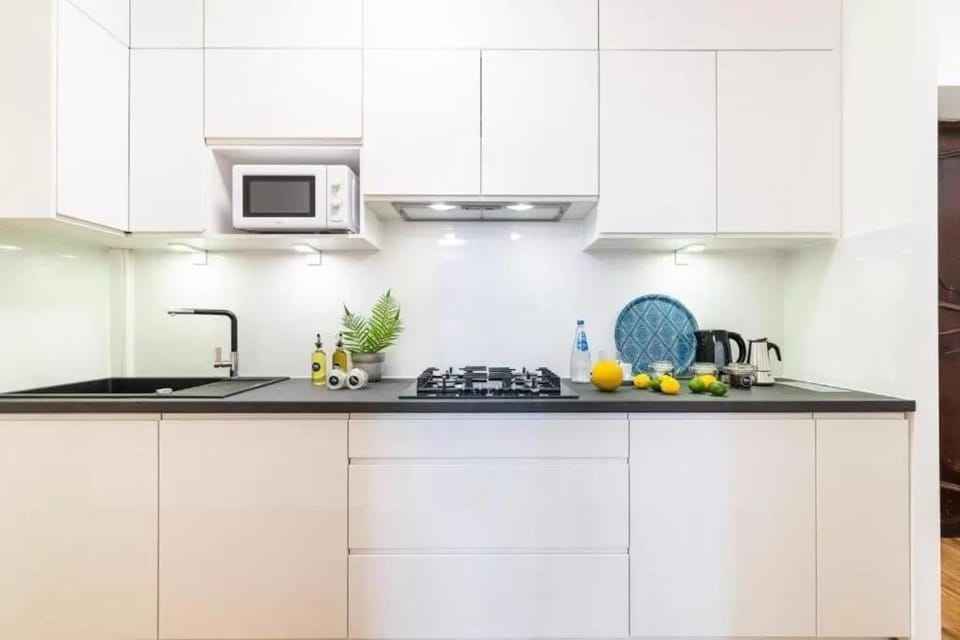 Kitchen or kitchenette, stove