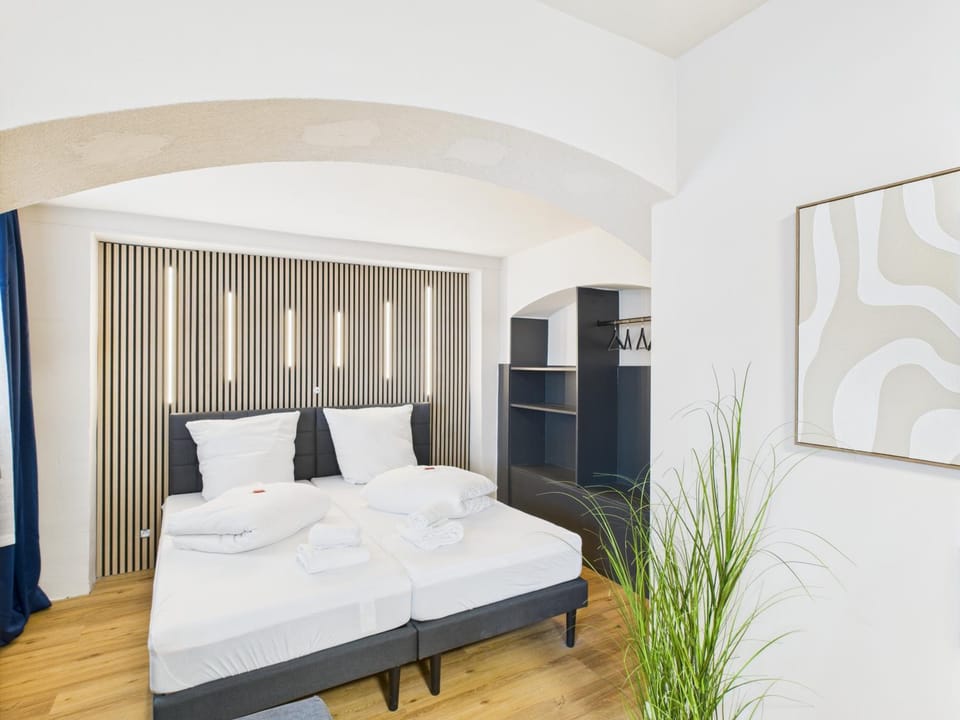 Bed, Photo of the whole room, Bedroom, towels, wardrobe