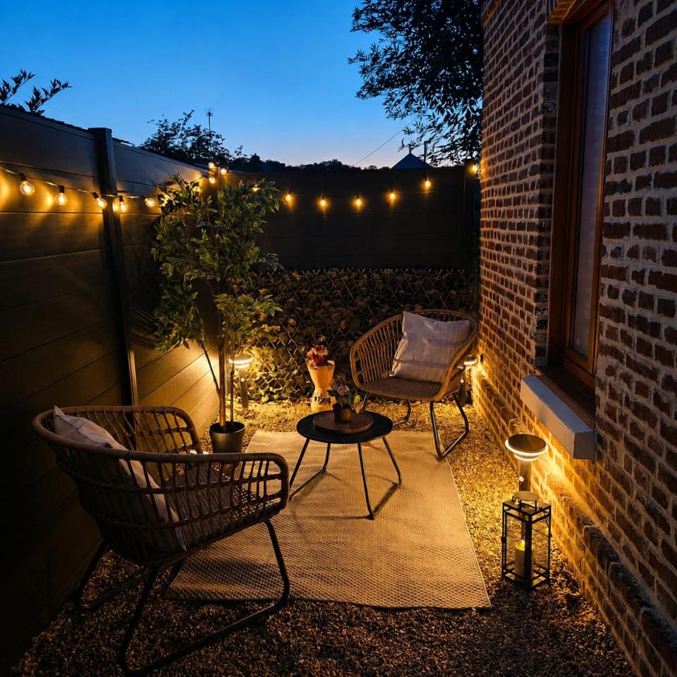 Patio, Night, Garden, Garden view