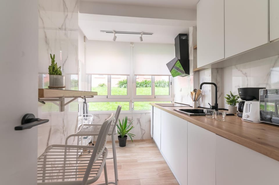 Kitchen or kitchenette, stove