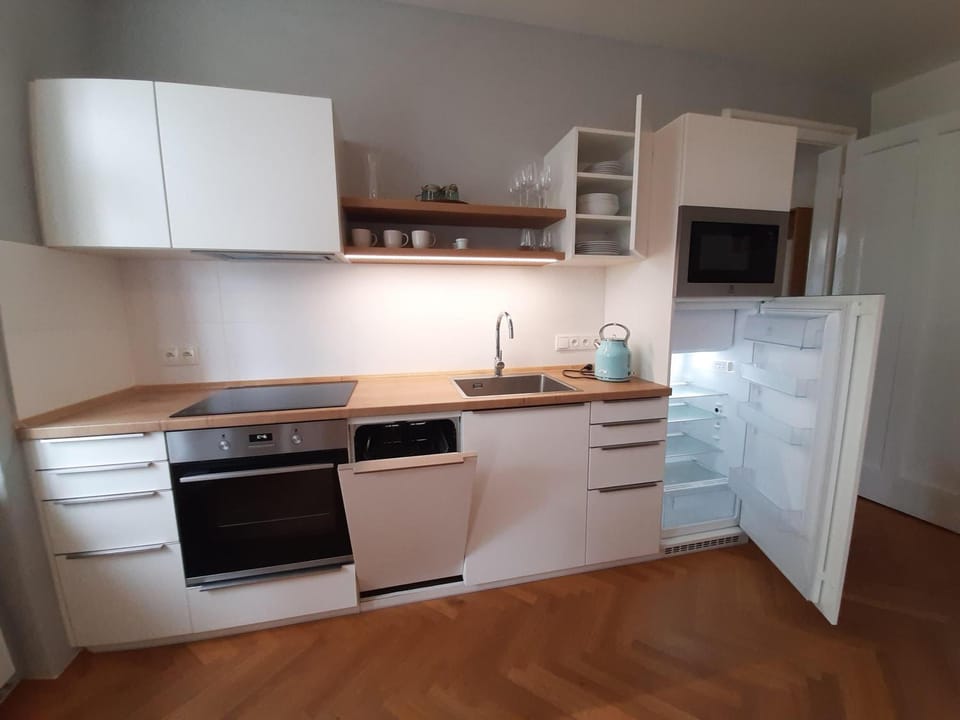 Kitchen or kitchenette, dishwasher, oven