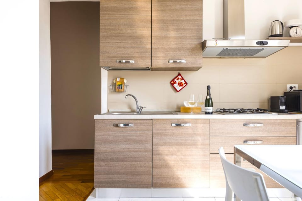 Kitchen or kitchenette, stove