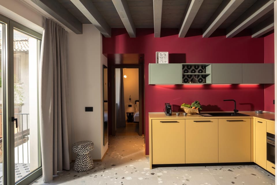 Kitchen or kitchenette, stove