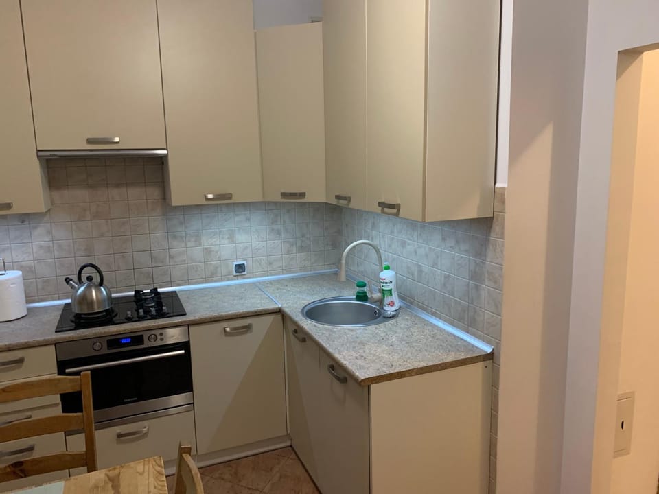Kitchen or kitchenette, dishwasher, stove