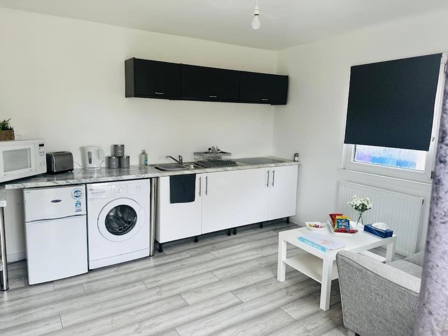 Coffee/tea facilities, Kitchen or kitchenette, oven, stove, toaster, washing machine