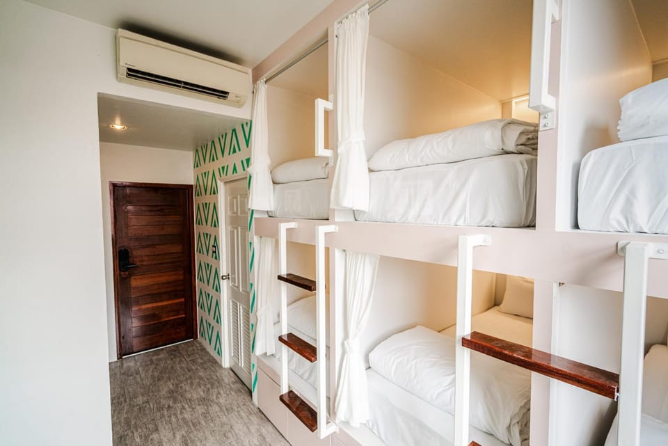 Bed, Photo of the whole room, Bedroom, bunk bed, towels, wardrobe, air conditioner