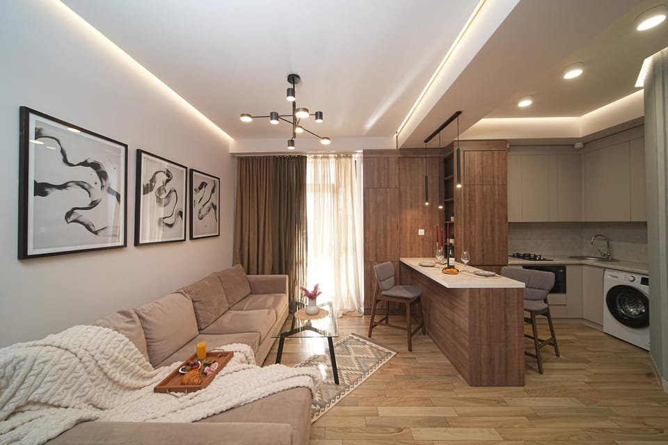 Kitchen or kitchenette, Living room, Photo of the whole room, Seating area, washing machine
