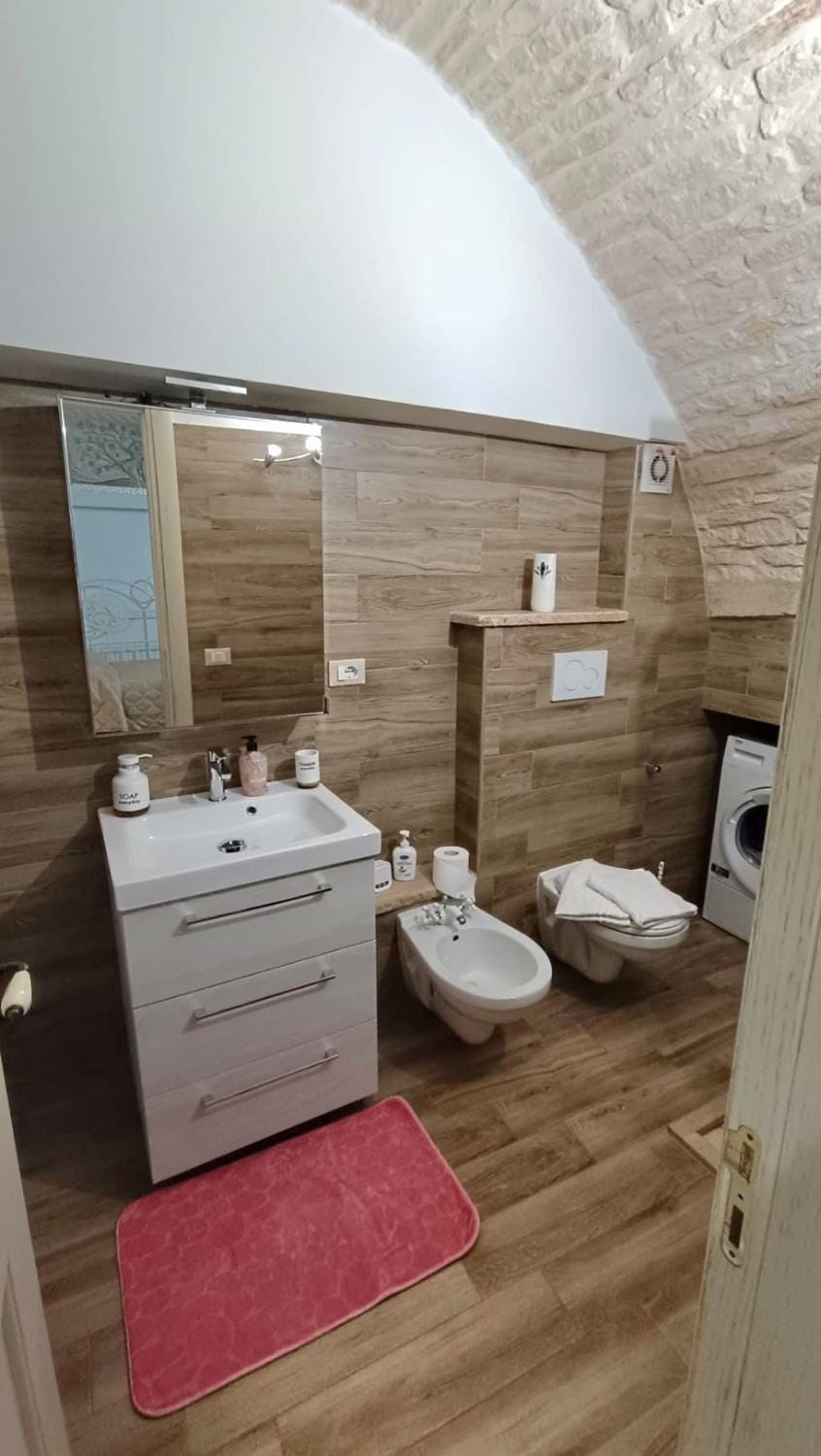 Shower, Toilet, Bathroom, bidet, hair dryier, towels, washing machine, dryer