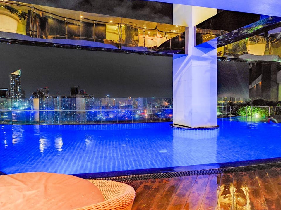 Night, Pool view, Swimming pool