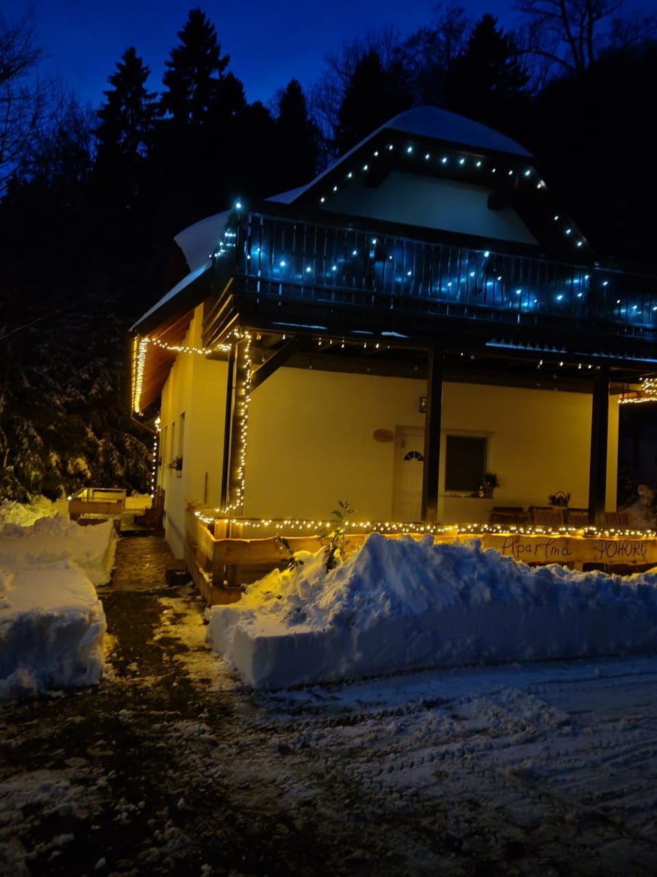 Property building, Night, Winter