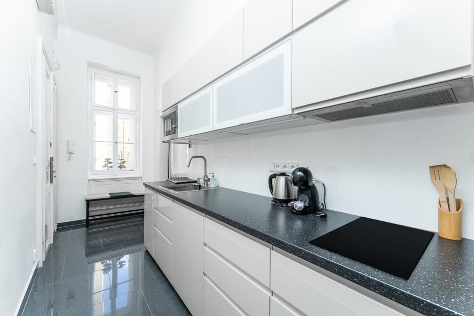 Kitchen or kitchenette, stove