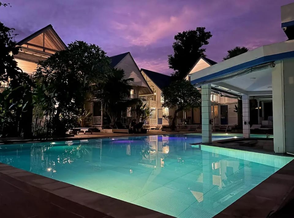 Property building, Night, Swimming pool