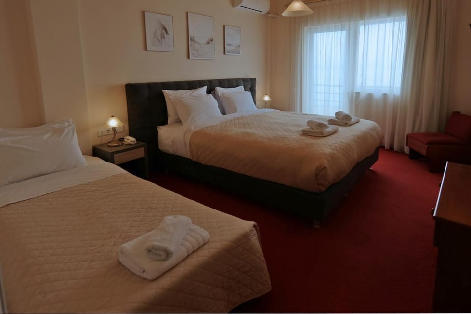 Bed, Sea view, towels