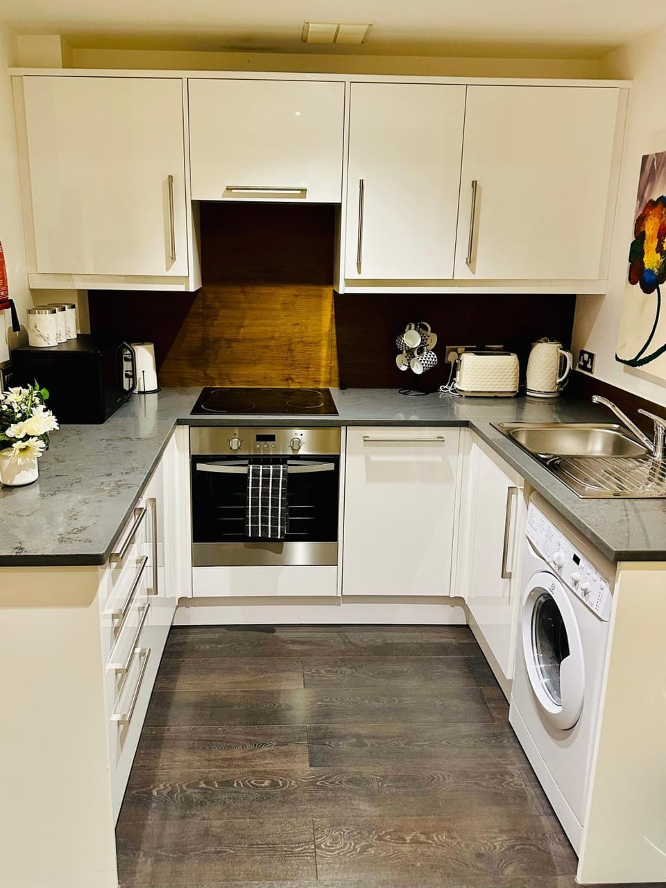 Kitchen or kitchenette, dishwasher, washing machine