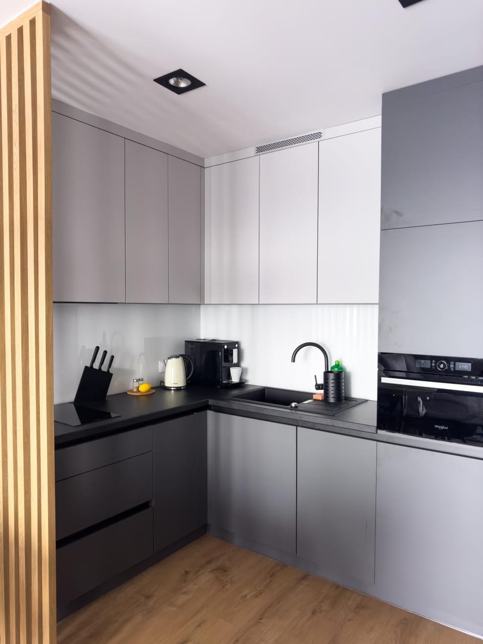Kitchen or kitchenette, stove