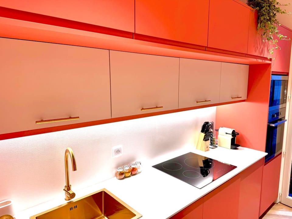 Kitchen or kitchenette, stove