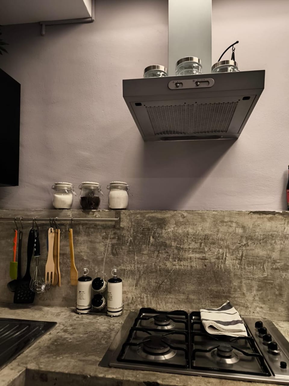 Kitchen or kitchenette, stove