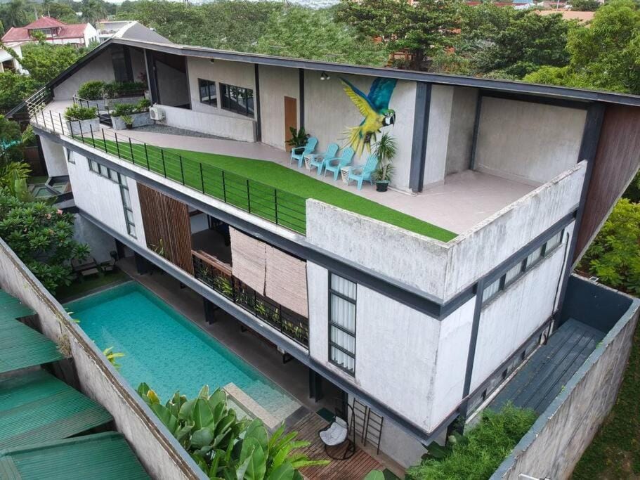 Property building, Patio, Spring, Day, Garden, View (from property/room), Balcony/Terrace, Garden view, Pool view, Swimming pool