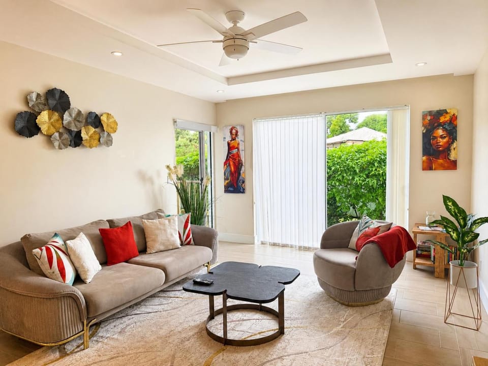 Living room, Seating area, Garden view