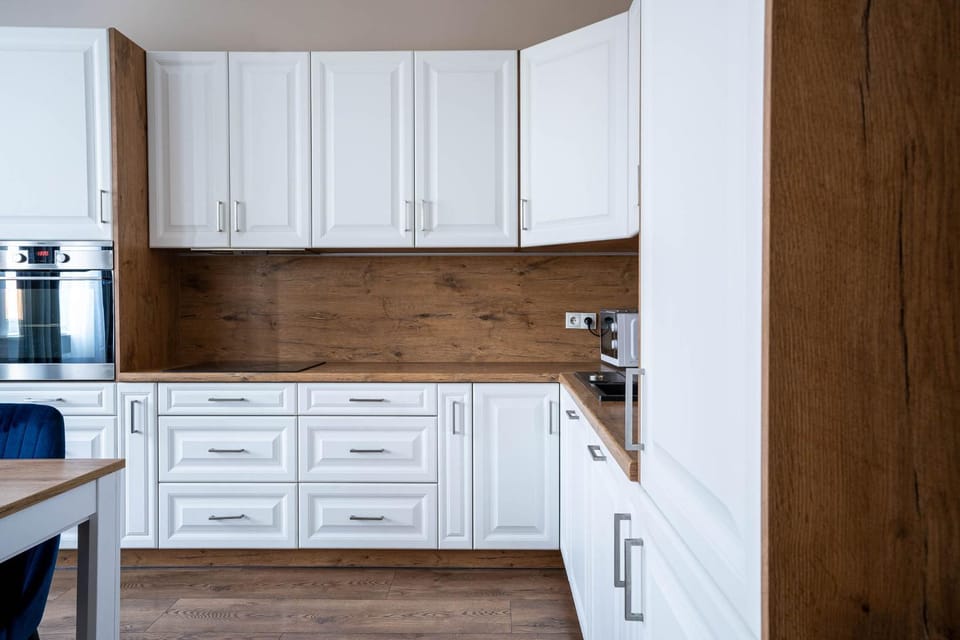 Kitchen or kitchenette, stove