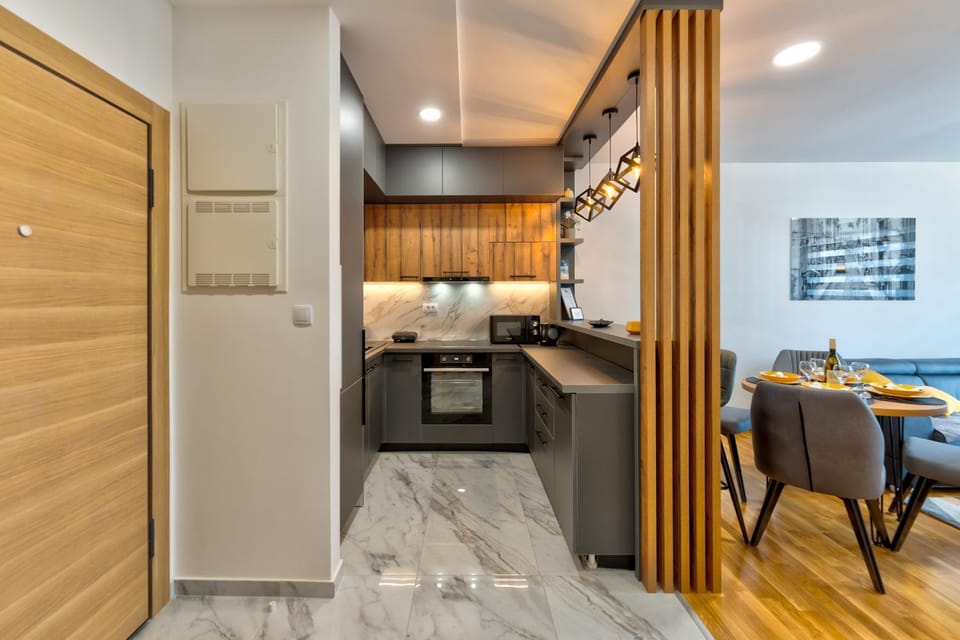 Kitchen or kitchenette, oven, stove, toaster