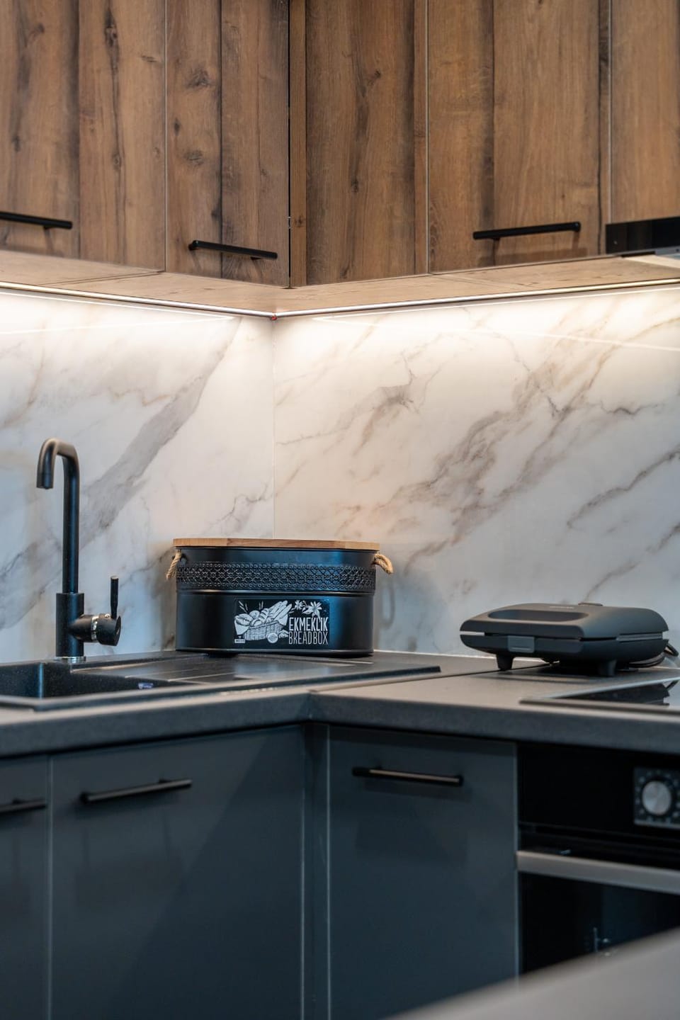 Kitchen or kitchenette, stove, toaster
