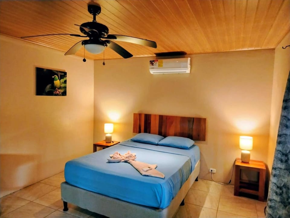 Bed, Photo of the whole room, towels, air conditioner