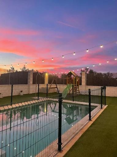 Natural landscape, Pool view, Swimming pool, Sunset