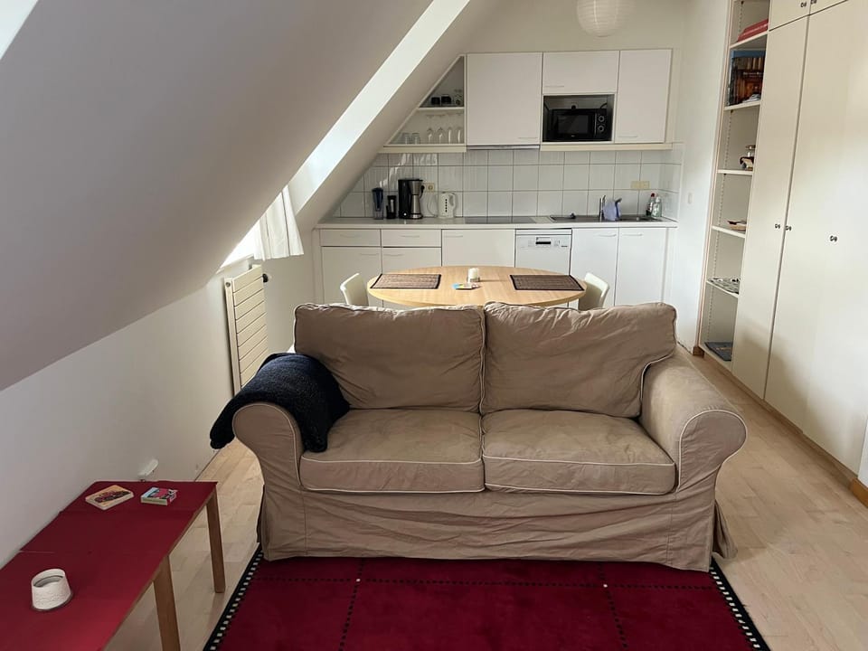 Kitchen or kitchenette, Living room, Seating area, Dining area
