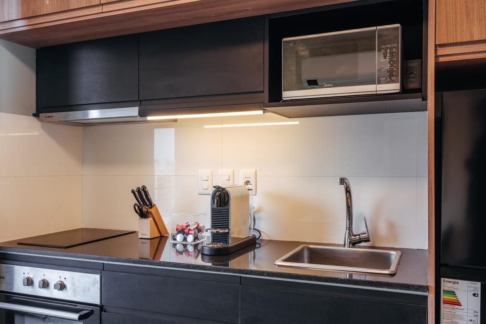 Kitchen or kitchenette, stove