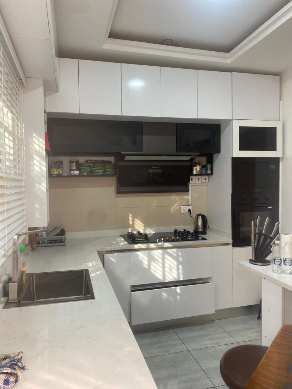 Kitchen or kitchenette, stove