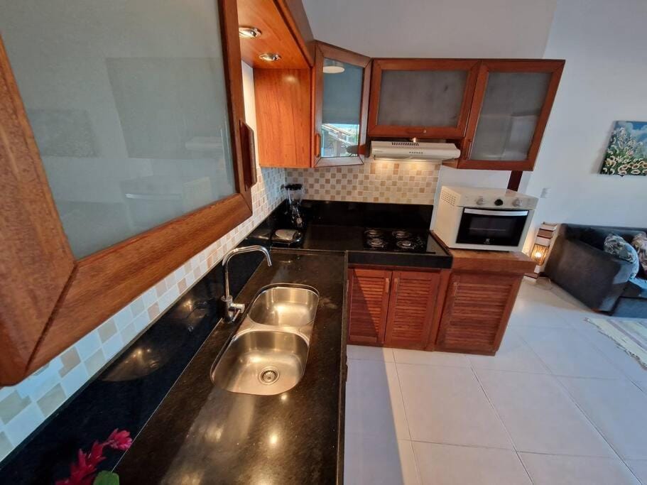 Kitchen or kitchenette, stove