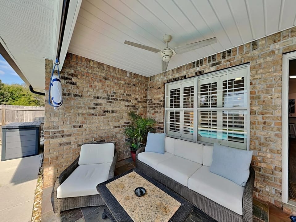 Patio, Seating area, Pool view