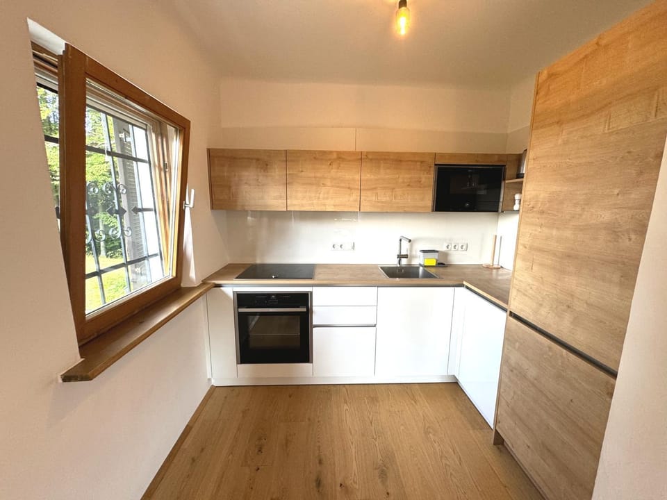 Kitchen or kitchenette, dishwasher, oven, stove