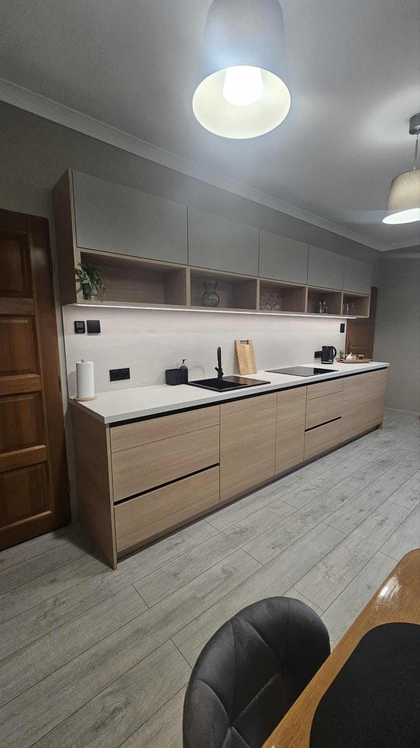 Kitchen or kitchenette, stove