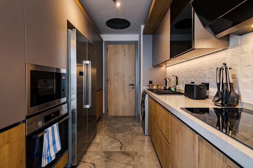 Kitchen or kitchenette, stove
