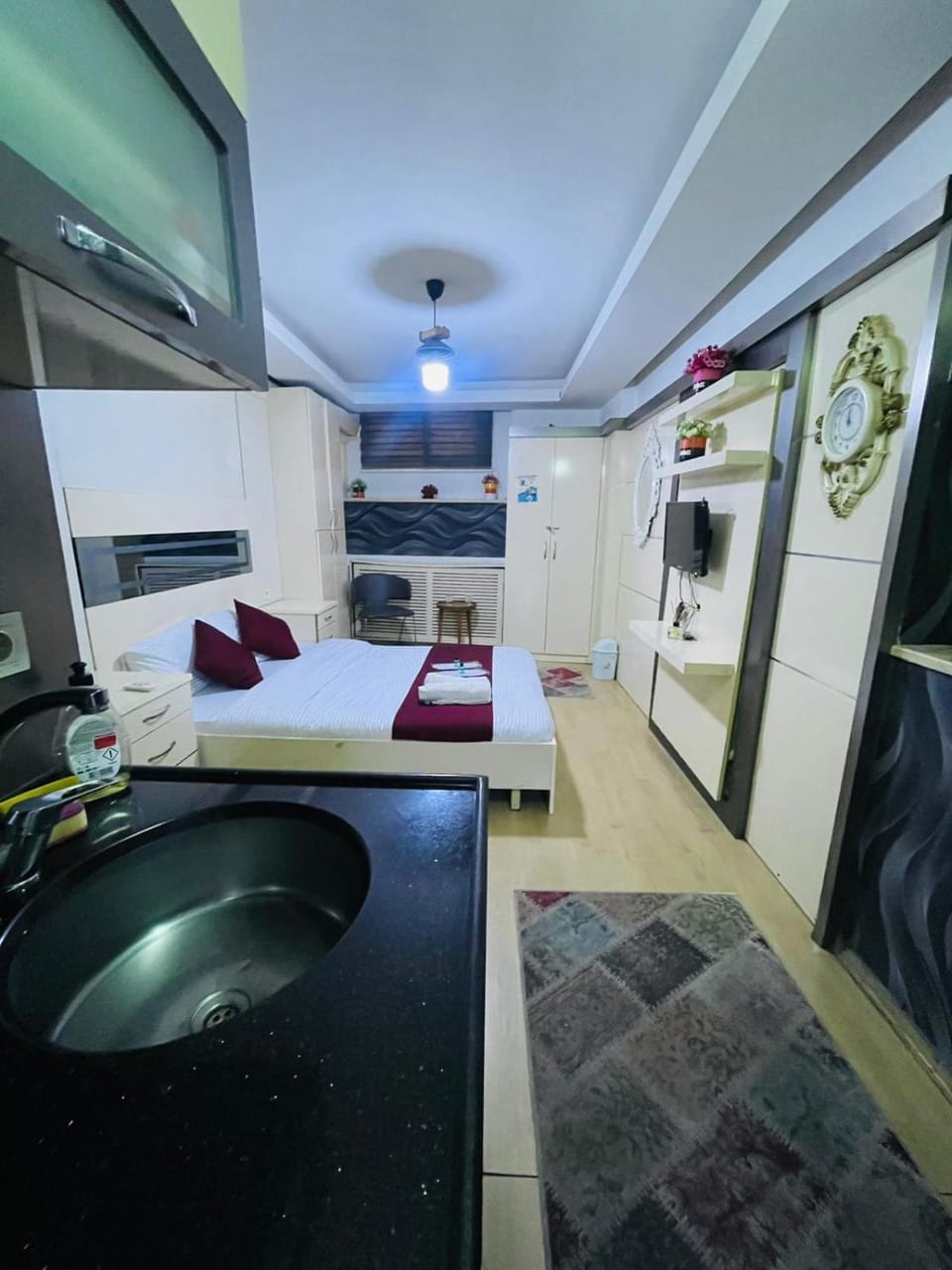 Bed, TV and multimedia, Kitchen or kitchenette, Living room, Photo of the whole room, Bedroom, wardrobe