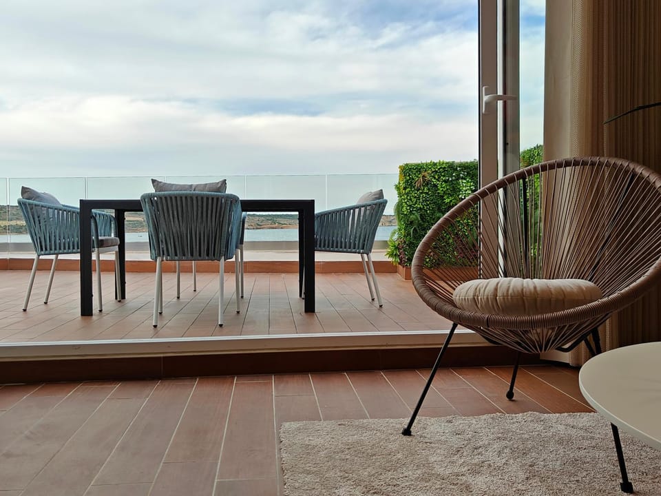 Patio, Day, Natural landscape, View (from property/room), Balcony/Terrace, Living room, Seating area, Sea view