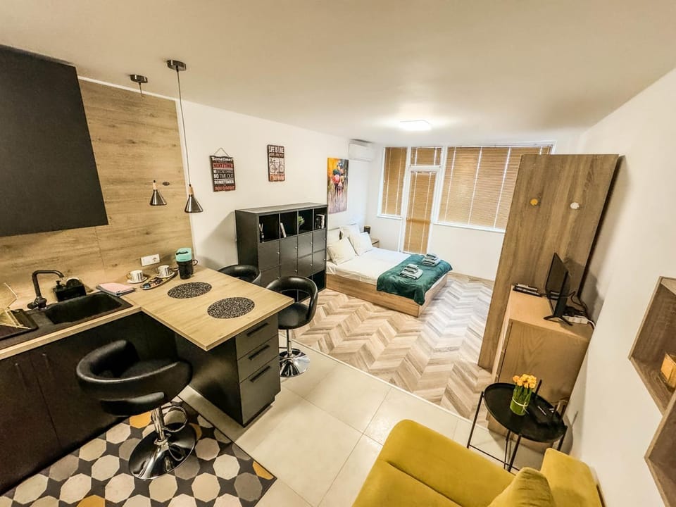 Bed, Kitchen or kitchenette, Living room, Photo of the whole room, Seating area, Bedroom