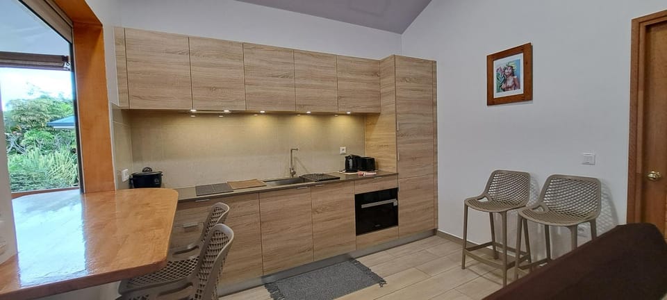 Kitchen or kitchenette, stove