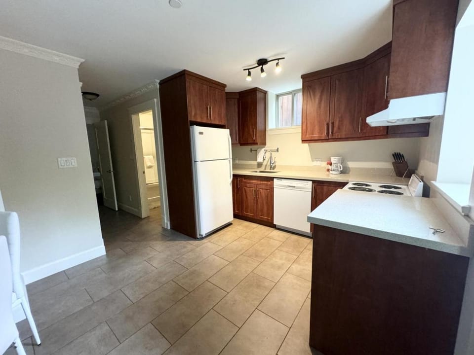 Kitchen or kitchenette, dishwasher, stove