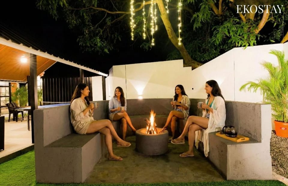 Patio, Night, People, group of guests