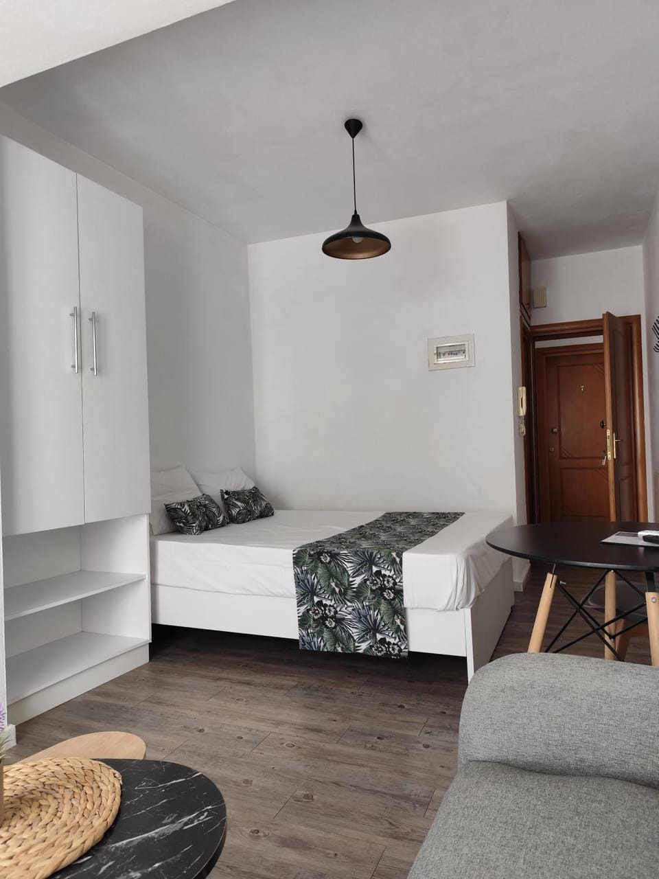 Bed, wardrobe
