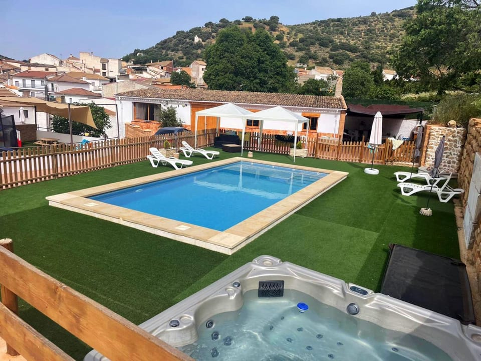 Patio, Natural landscape, Pool view, Swimming pool, sunbed