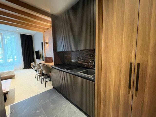 Kitchen or kitchenette, stove