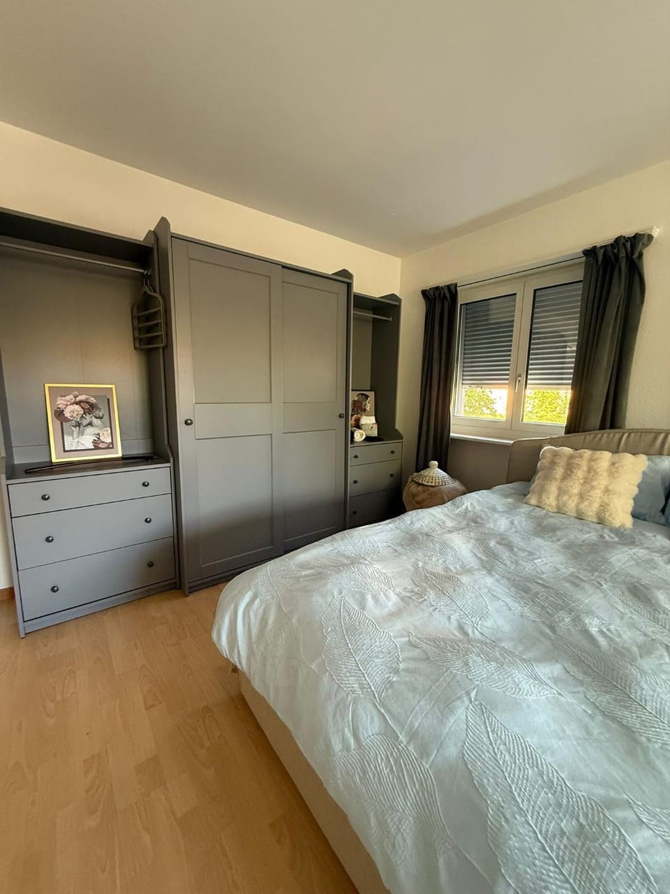 Bed, wardrobe