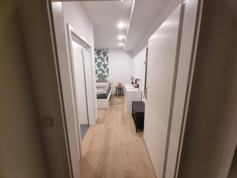 Bed, wardrobe