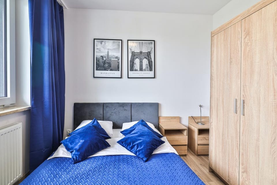 Bed, wardrobe