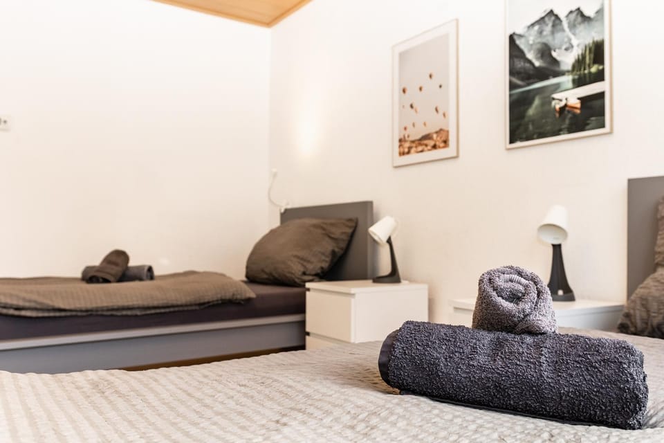Photo of the whole room, Bedroom, towels, towels
