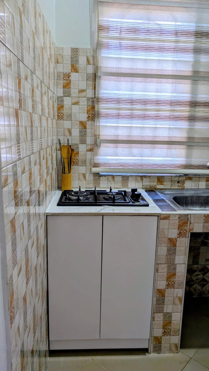 Kitchen or kitchenette, stove